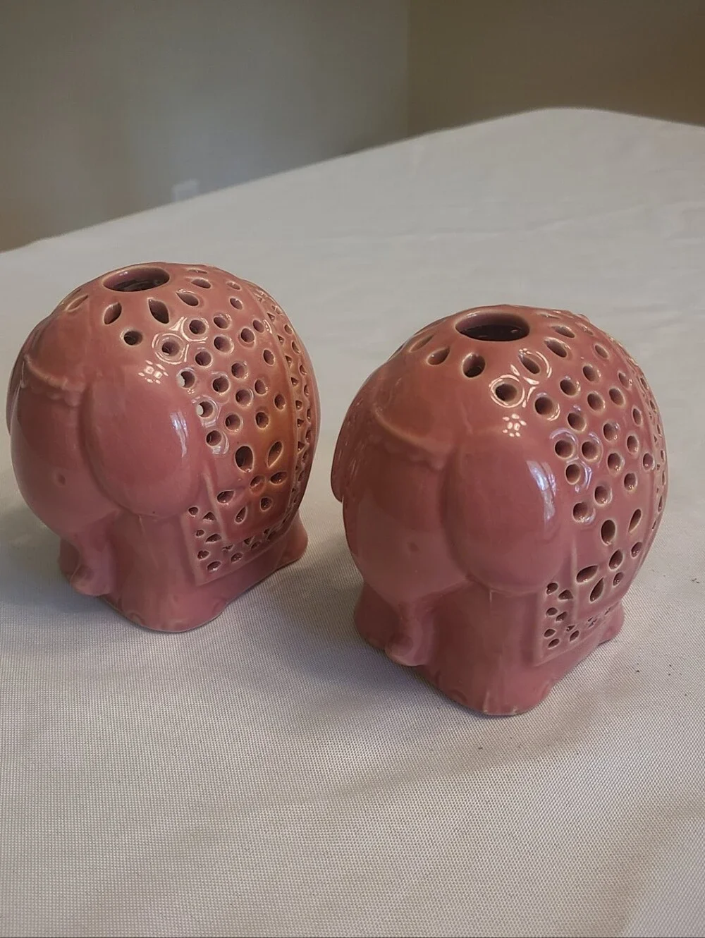 Pair Of Pink Elephant Tealight Holders